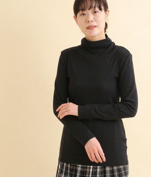 スーピマフライス　ロングラフネック長袖Tシャツ(ブラック-ONESIZE)