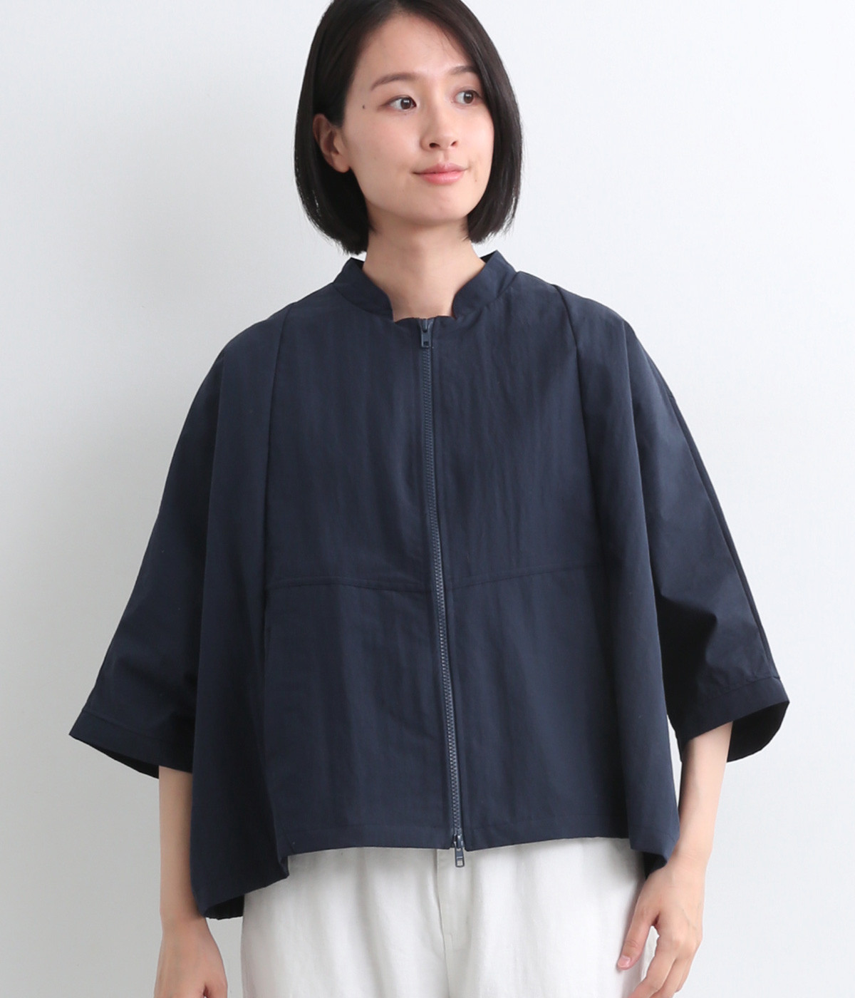 コットンナイロン撥水加工タイプライター超ワイドドルマンポンチョ(ネイビー-ONESIZE)