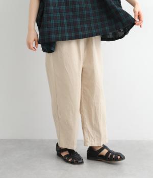 【toujours ensemble】クラシカルコットンリネン洗い天日キャンパスイージーペグトップパンツ(ナチュラル-ONESIZE)