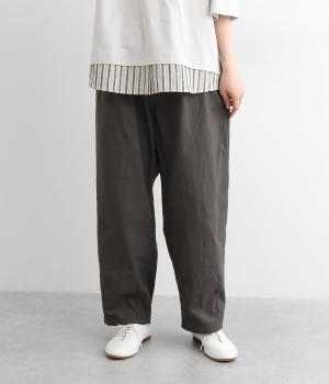 【toujours ensemble】クラシカルコットンリネン洗い天日キャンパスイージーペグトップパンツ(チャコール-ONESIZE)