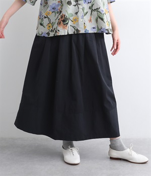 コットン洗い天日バーバリータックフレア―スカート(ダークネイビー-ONESIZE)
