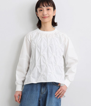 ブロード刺繍プルオーバーブラウス(オフホワイト-ONESIZE)