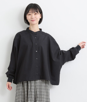 【toujours ensemble】ヴィンテージポプリン長袖ビックワイドドルマンブラウス(ネイビー-ONESIZE)