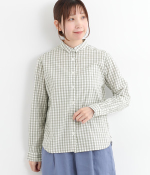 コットン洗い天日コームギンガム長袖レギュラーシャツ(グレー-34)