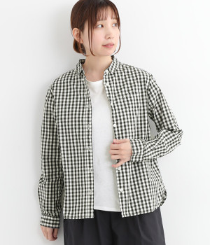コットン洗い天日コームギンガム長袖レギュラーシャツ(ブラック-34)