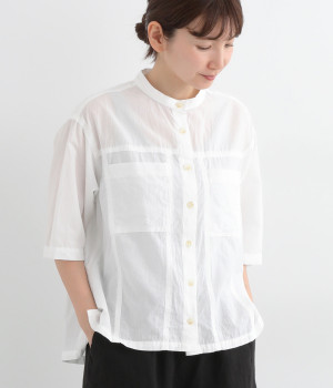 コットン洗い天日オーガニックマグワッシャー7分袖ワークシャツ(オフホワイト-ONESIZE)