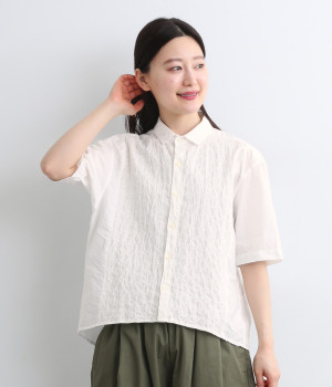 コットンブロード×レース切り替えシャツ(オフホワイト-ONESIZE)