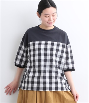 コットンシャーリングチェック配色ヨークチェックプルオーバー(チャコール-ONESIZE)