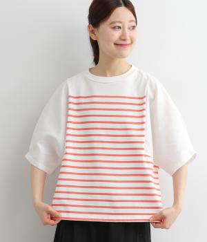 コットンリネン切替パネルボーダープルオーバー(オレンジ-ONESIZE)