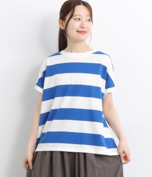 コットンボーダー天竺BIGボーダープルオーバー(ブルー-ONESIZE)