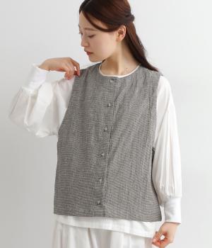 【toujours ensemble】コットンリネンモノトーンパターンワッシャーモーニング風クルーネックベスト(グレー-ONESIZE)