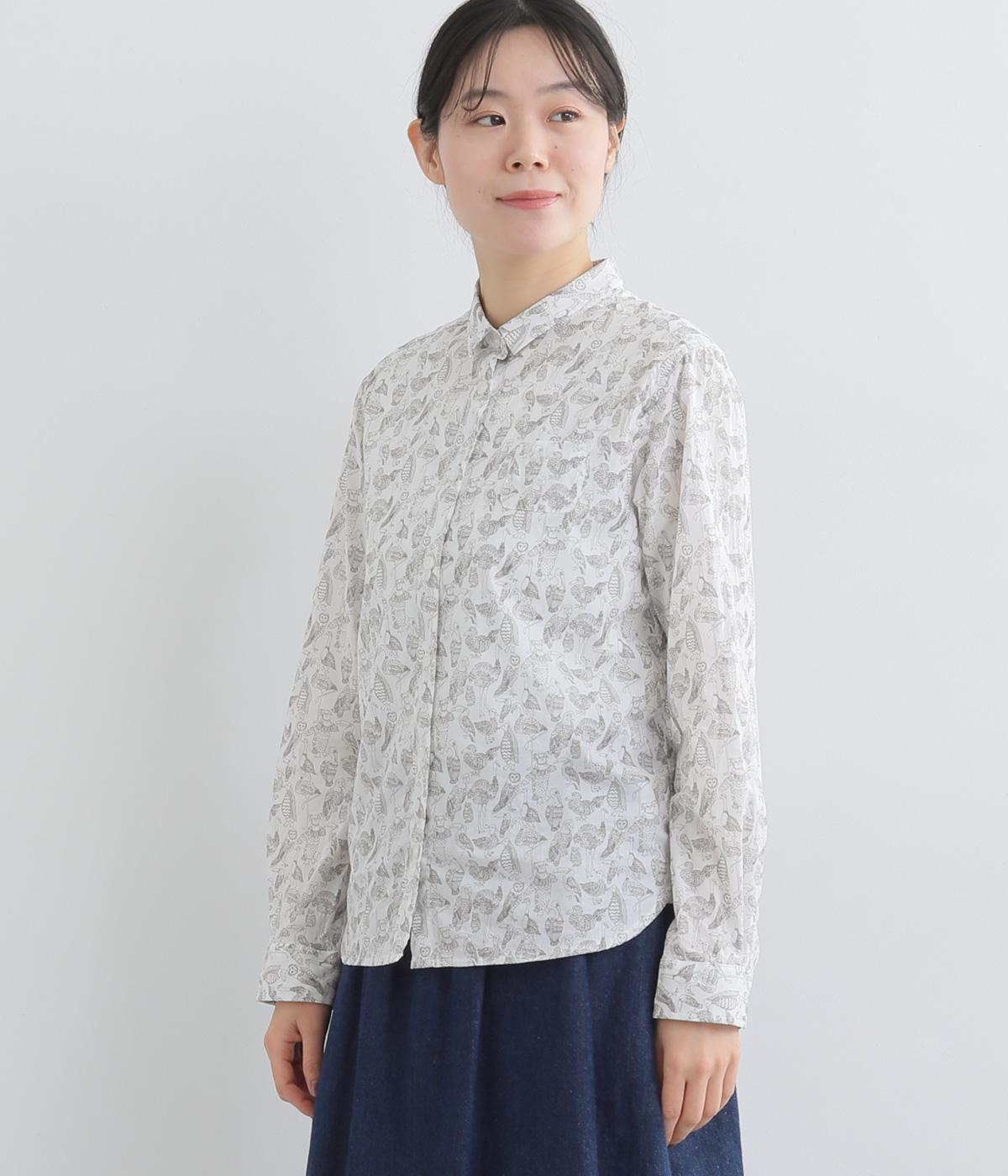 60リバティ鳥柄長袖レギュラーシャツ(オフ-F)