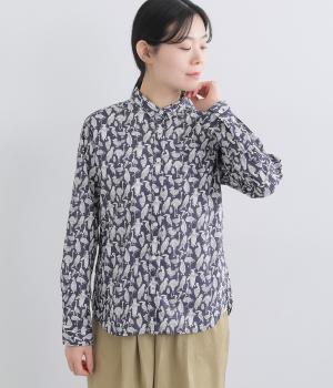 60リバティ鳥柄長袖レギュラーシャツ(ネイビー-F)