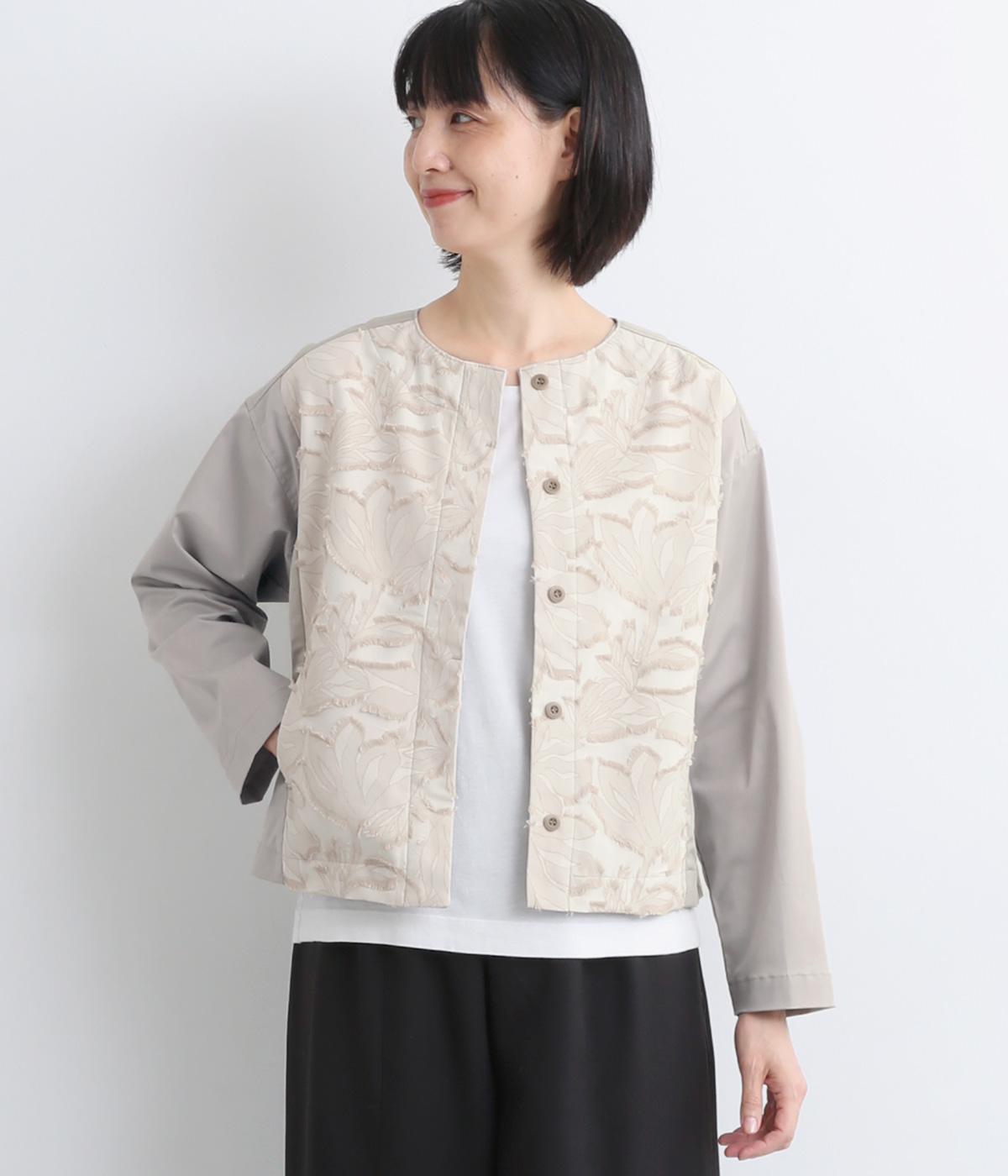 ツイルストレッチジャカードクルーネックジャケット(グレー-F)
