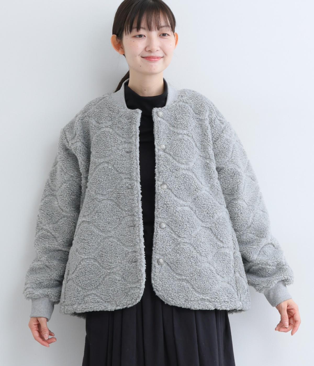 ヴィンテージシープボアキルトリブネックワークジャケット(グレー-F)
