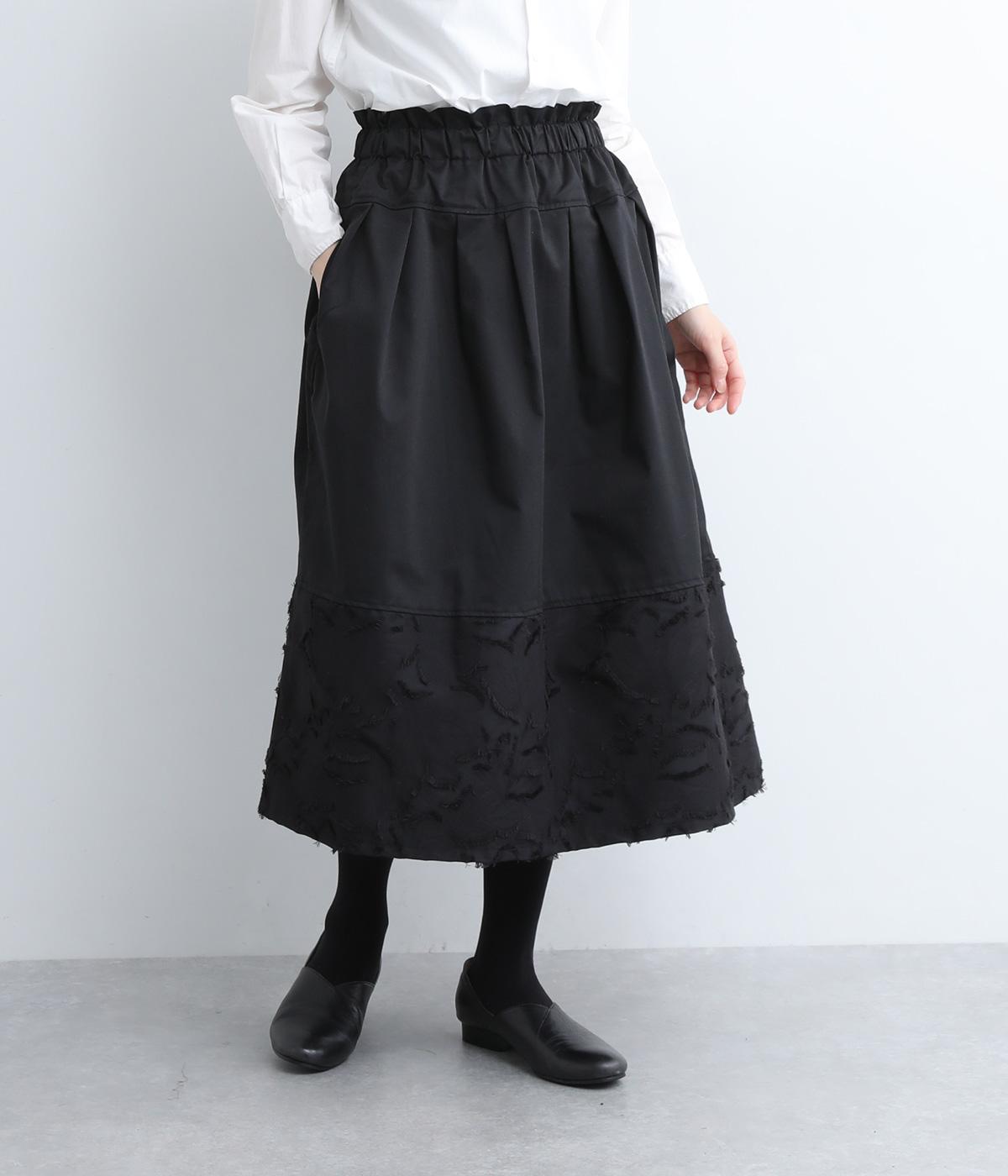 ツイルストレッチジャカード切替タックスカート(ブラック-F)