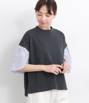 コットン天竺デザインノースリーブプルオーバー(ライトグレー×ブルー-ONESIZE)