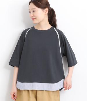 コットン天竺ストライプ切り替えプルオーバー(チャコール×ネイビー-ONESIZE)