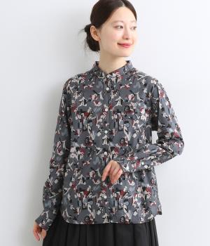 コットン洗い総柄プリントシャツ(グレー-ONESIZE)