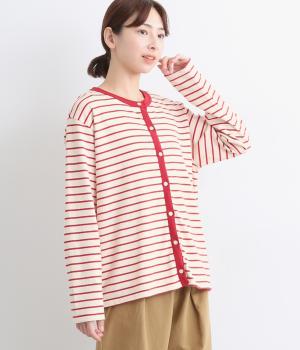 コットントリミング長袖カーディガン(レッド-ONESIZE)