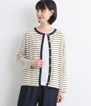 コットントリミング長袖カーディガン(ネイビー-ONESIZE)