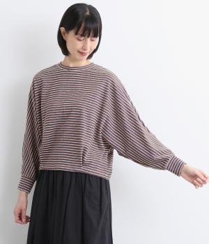 コットンリサイクルマルチボーダードルマンプルオーバー(レッド-F)