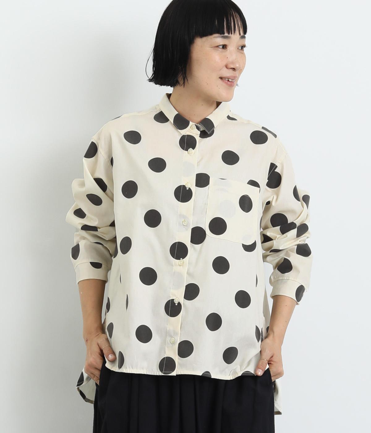 コットンブロードムース加工ドット柄長袖ワークシャツ(ナチュラル-F)