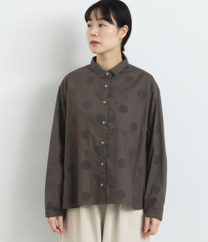 コットンブロードムース加工ドット柄長袖ワークシャツ(チャコール-F)