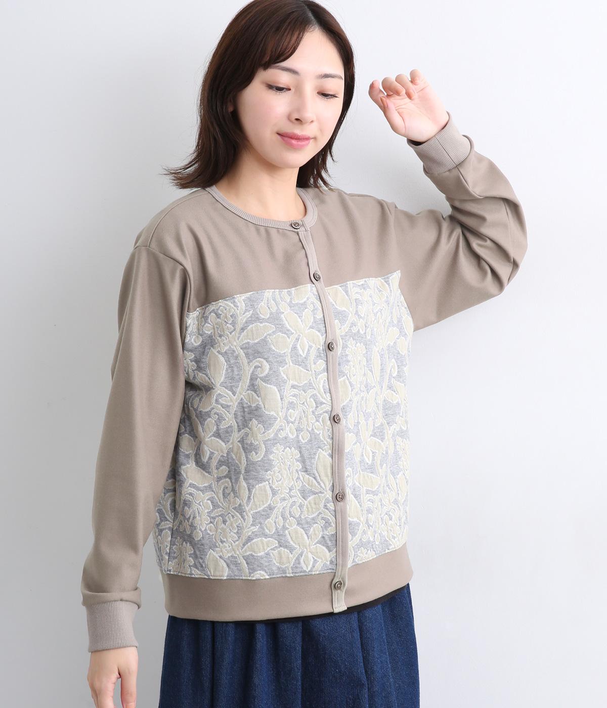 ダブルブラッシュジャカードカーディガン(ブルーグレー×グレー-F)