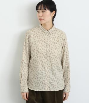 コットンビエラ総柄プリントシャツ(アイボリーネコ柄-F)