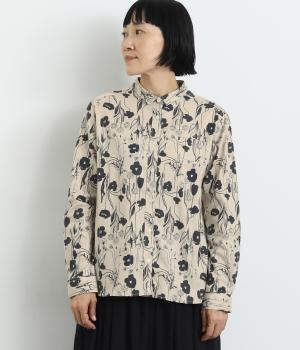 コットンビエラ総柄プリントシャツ(ベージュ花柄-F)