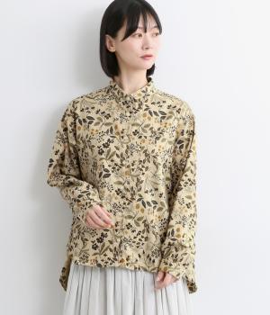 コットンビエラ起毛植物柄ワークシャツ(ベージュ-F)