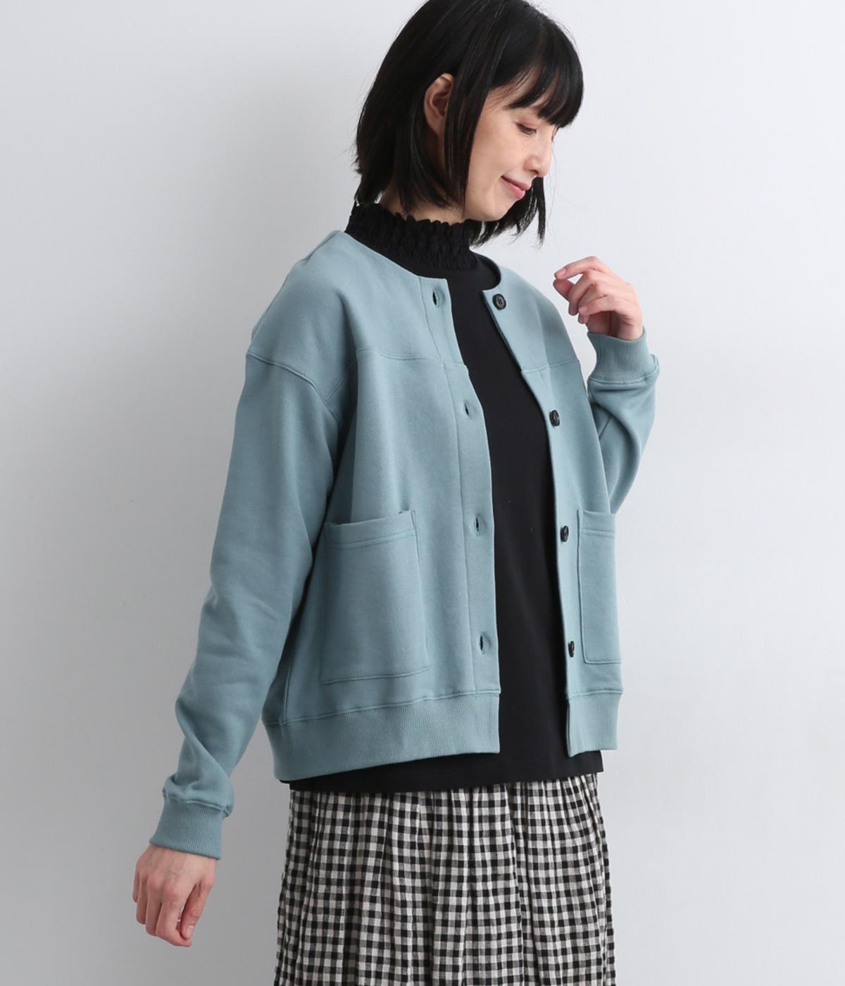 コットン裏毛クルーネックカーディガン(ダークブルー-F)