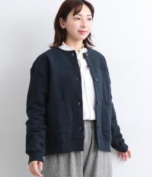 コットン裏毛クルーネックカーディガン(ダークネイビー-F)