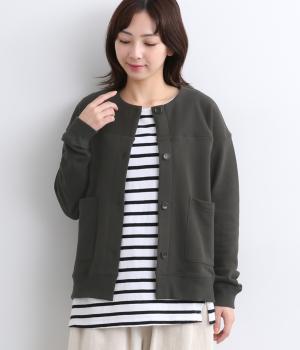 コットン裏毛クルーネックカーディガン(チャコール-F)