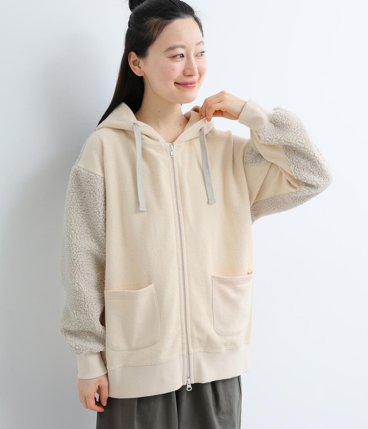 プードルパイルZIPパーカー(ベージュ×ナチュラル-F)