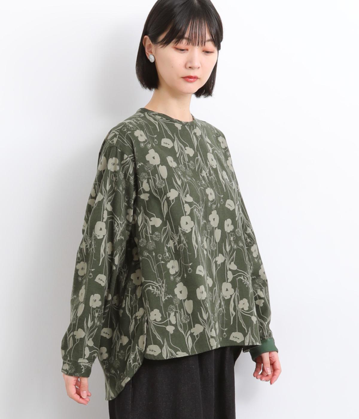 ビエラ起毛花柄クルーネックプルオーバー(カーキ-F)