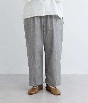 コットンシルクネップ　ギャザーパンツ(ブラック-F)