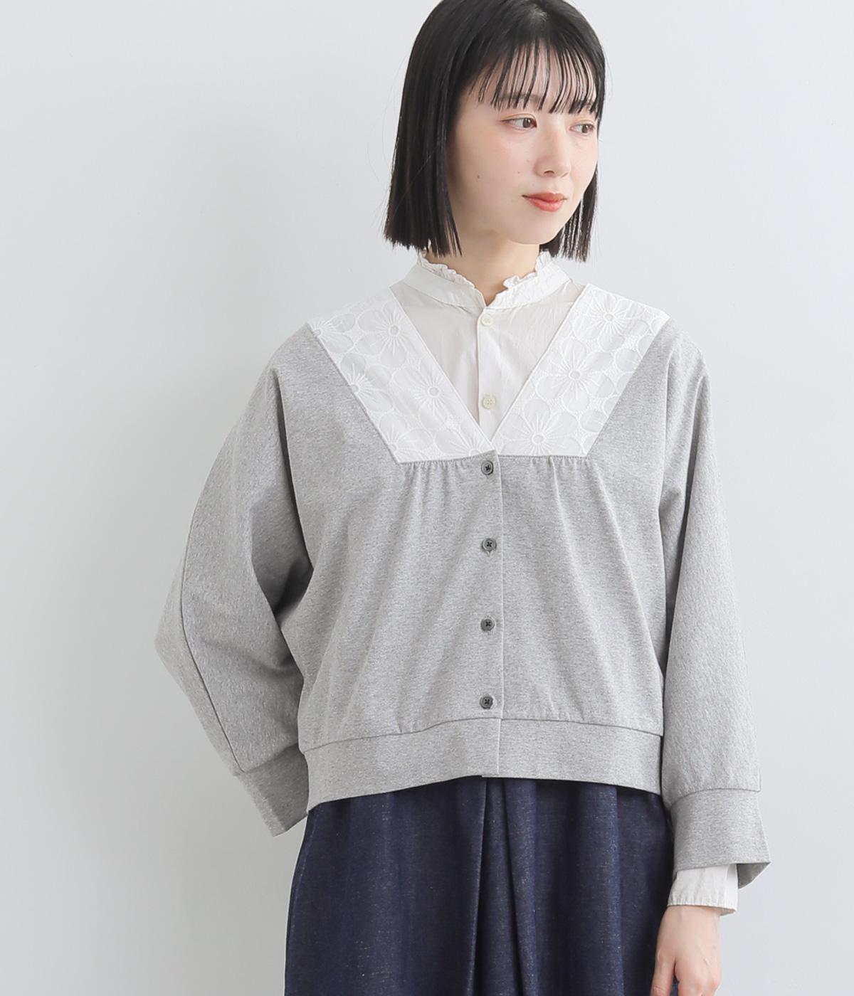 14/BD天竺レース襟カーディガン(ヘザーグレー-F)