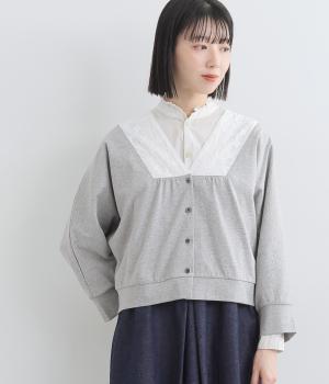 14/BD天竺レース襟カーディガン(ヘザーグレー-F)