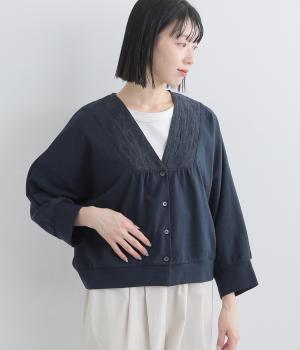 14/BD天竺レース襟カーディガン(ネイビー-F)