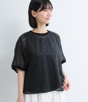 ストールローングロスパール水玉柄半袖ドルマン超ワイドプルオーバー