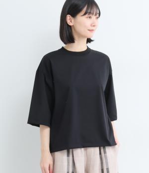 ソルシールドハイゲージフレーティング天竺6分袖クルーネックプルオーバー(ブラック-F)