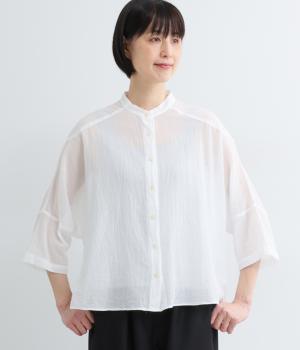 コットンシフォン　7分袖ワイドドルマンブラウス