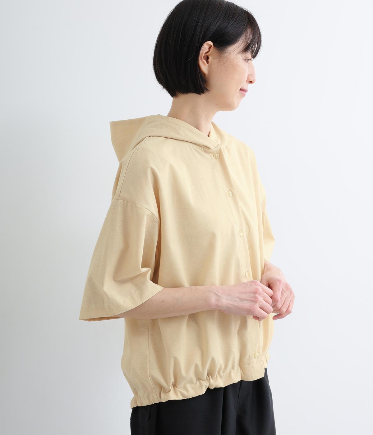 コットン6分袖フードシャツ(ベージュ-F)