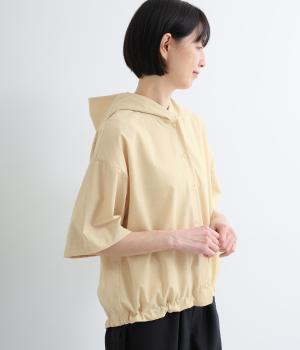 コットン6分袖フードシャツ(ベージュ-F)