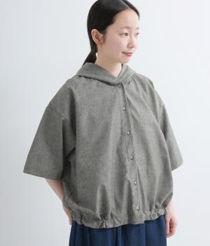 コットン6分袖フードシャツ(ネイビー-F)