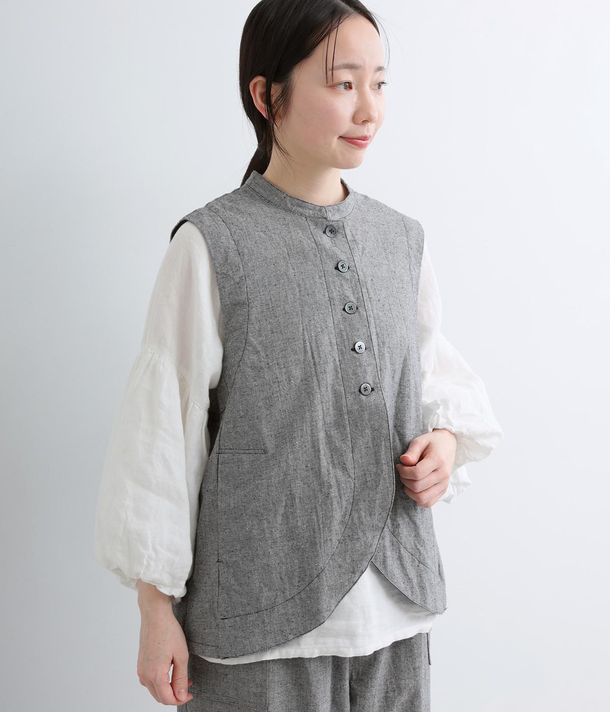 コットンシルクネップ　フレアベスト(ブラック-F)