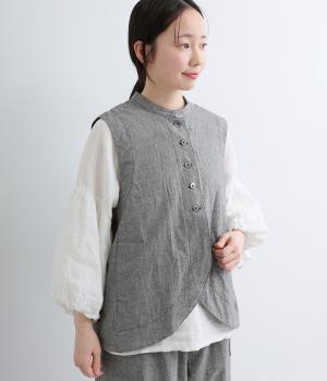 コットンシルクネップ　フレアベスト(ブラック-F)