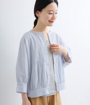 コットンミラクルウェーブ　ギャザーカーディガン(サックス-F)